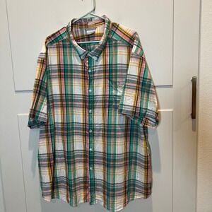 Columbia Men's Plaid Short Sleeve‎ Button Up Shirt Regular Fit 4X Green Coral